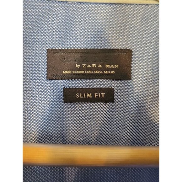 Zara Man Black Tag Shirt Men's‎ L Blue Slim Fit Button Up Long Sleeve - Picture 3 of 6